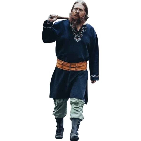 Freki Embroidered Viking Tunic - Black
