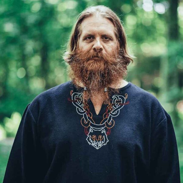 Freki Embroidered Viking Tunic - Black
