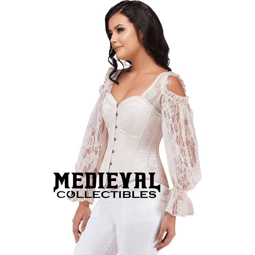 Spooner Long Sleeve Green & Black Brocade Corset With Chiffon Sleeves main image 0