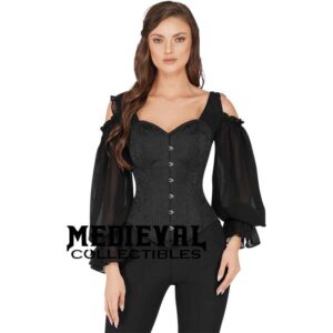 Aubrey Black Brocade Corset with Sleeves