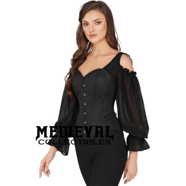 Aubrey Black Brocade Corset with Sleeves