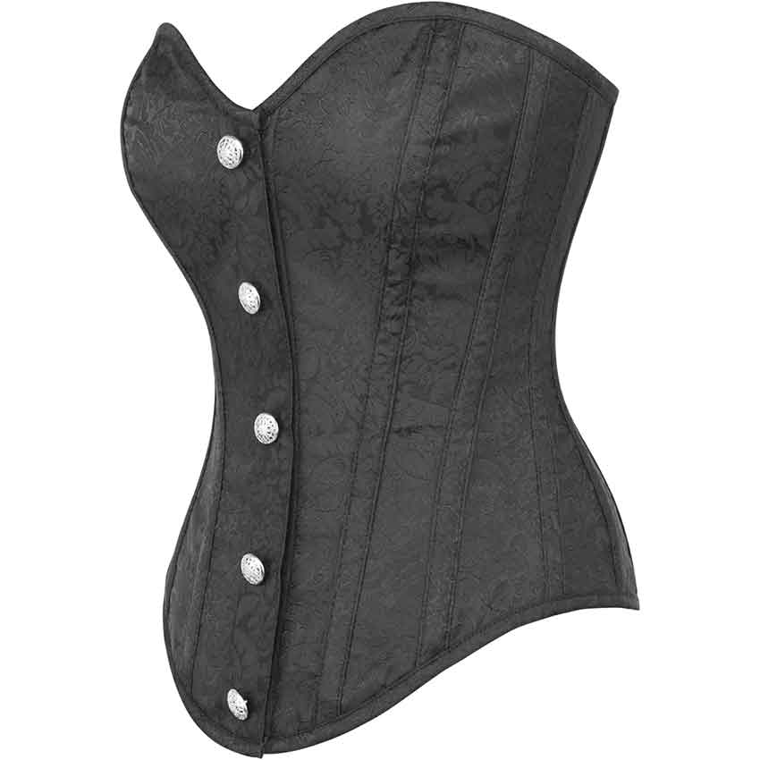 Pergonish Black Brocade Overbust Corset With PVC Trims & Metal Loop Featuees