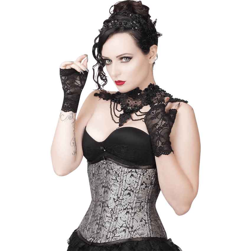 Rowan Silver Brocade Waist Training Corset