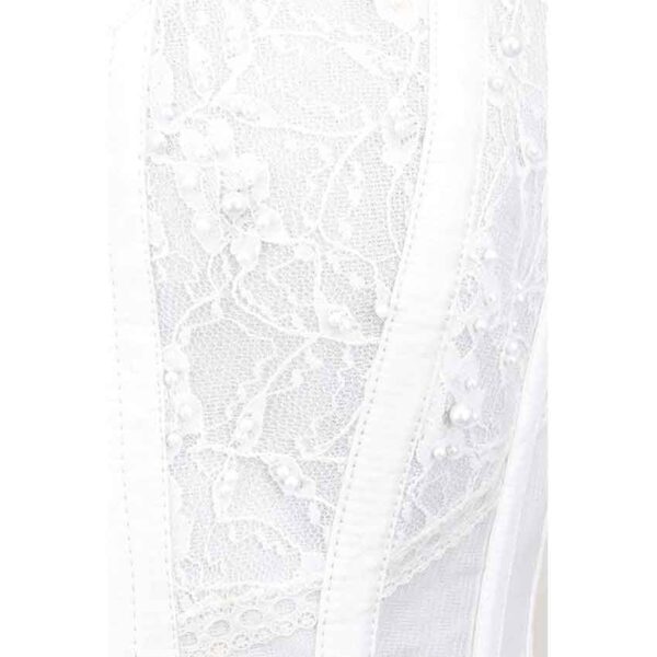 White Mesh and Lace Overbust Corset with Sleeves