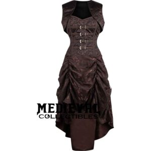 Brown Printed Steampunk Corset Dress with Shrug