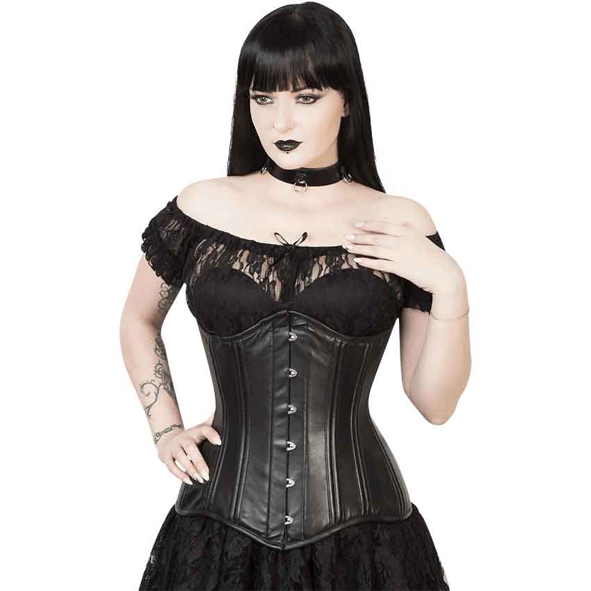 Olesya Blood Crossed Black Faux Leather Underbust Corset