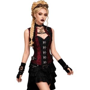Maroon and Black Gothic Corset with Jacket