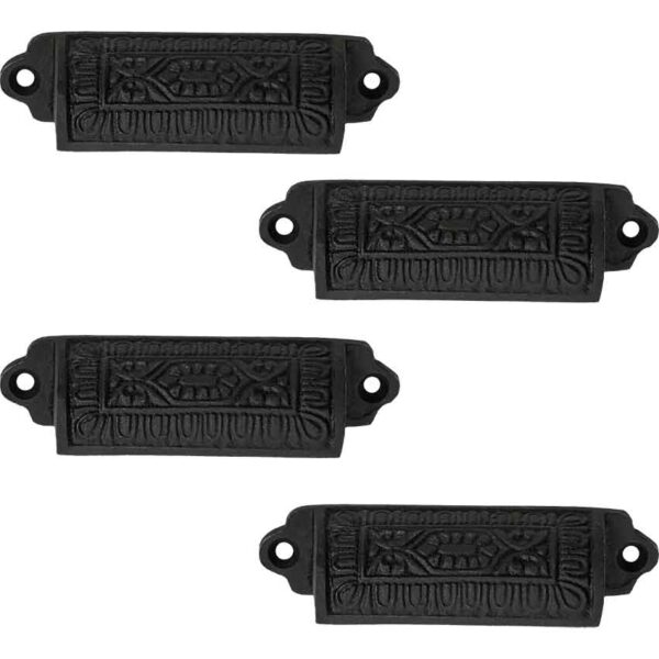 Cast Iron Rectangular Cup Style Cabinet Pulls - Set of 4