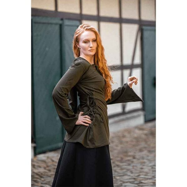 Lea Hooded Medieval Blouse - Olive Green