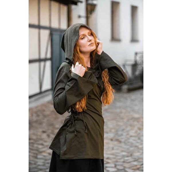 Lea Hooded Medieval Blouse - Olive Green