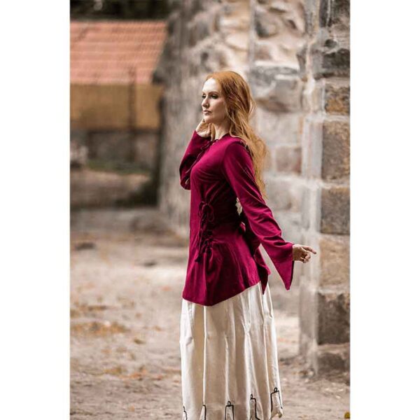 Lea Hooded Medieval Blouse - Wine Red