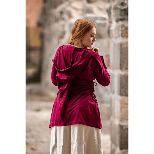 Lea Hooded Medieval Blouse - Wine Red