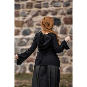 Lea Hooded Medieval Blouse - Black