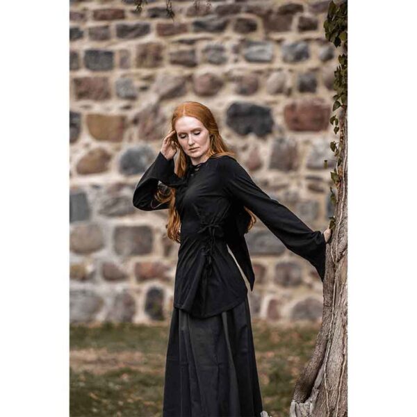 Lea Hooded Medieval Blouse - Black