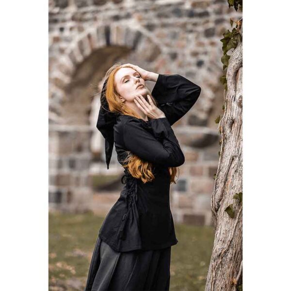 Lea Hooded Medieval Blouse - Black