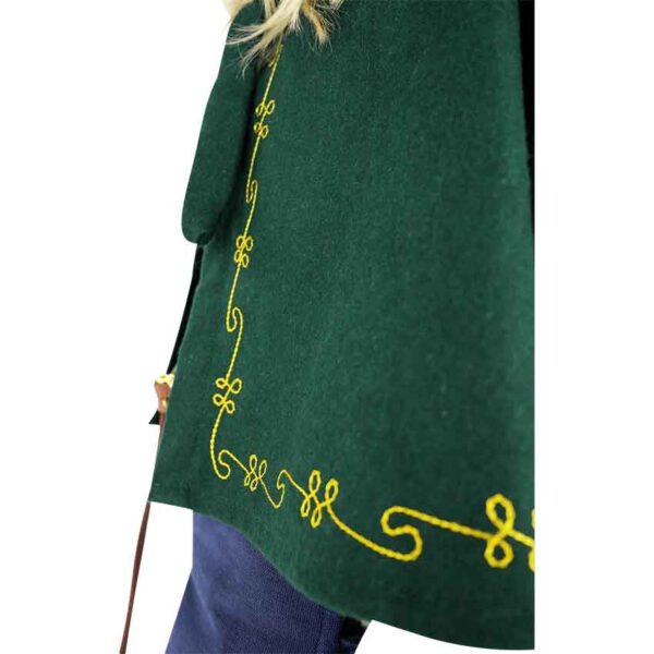 Runa Embroidered Medieval Hood - Green