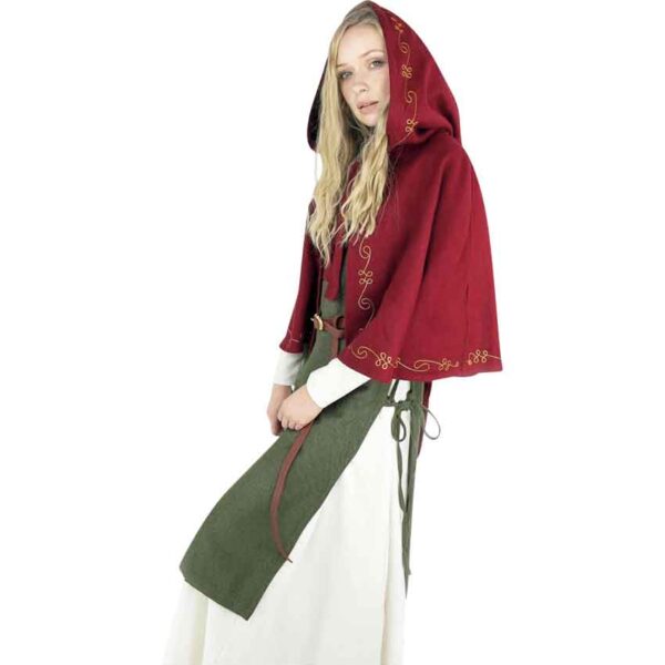 Runa Embroidered Medieval Hood - Red