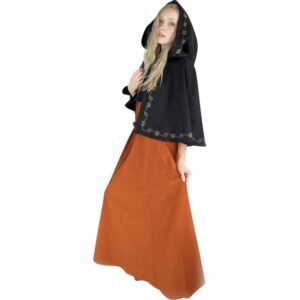 Runa Embroidered Medieval Hood - Black