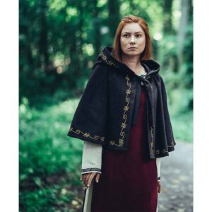 Runa Embroidered Medieval Hood - Black