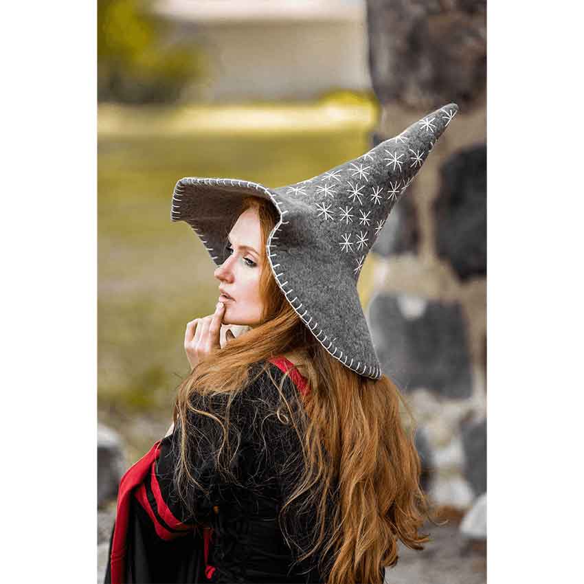 Star Wool Witch Hat - Grey