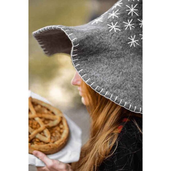 Star Wool Witch Hat - Grey