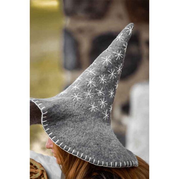 Star Wool Witch Hat - Grey