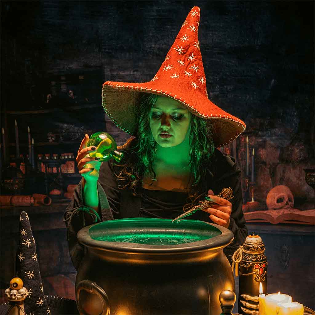 Star Wool Witch Hat Red