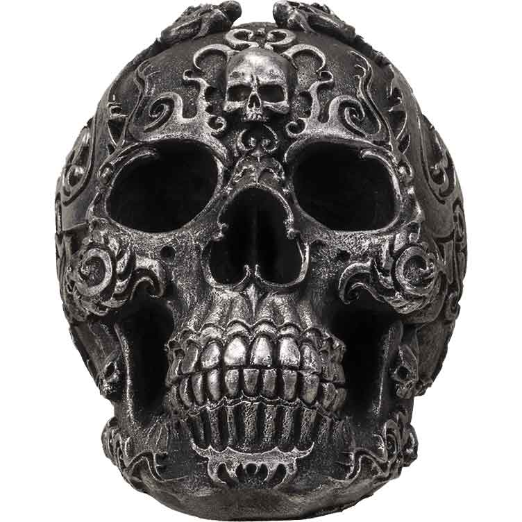 Silver Baroque Skull Statue