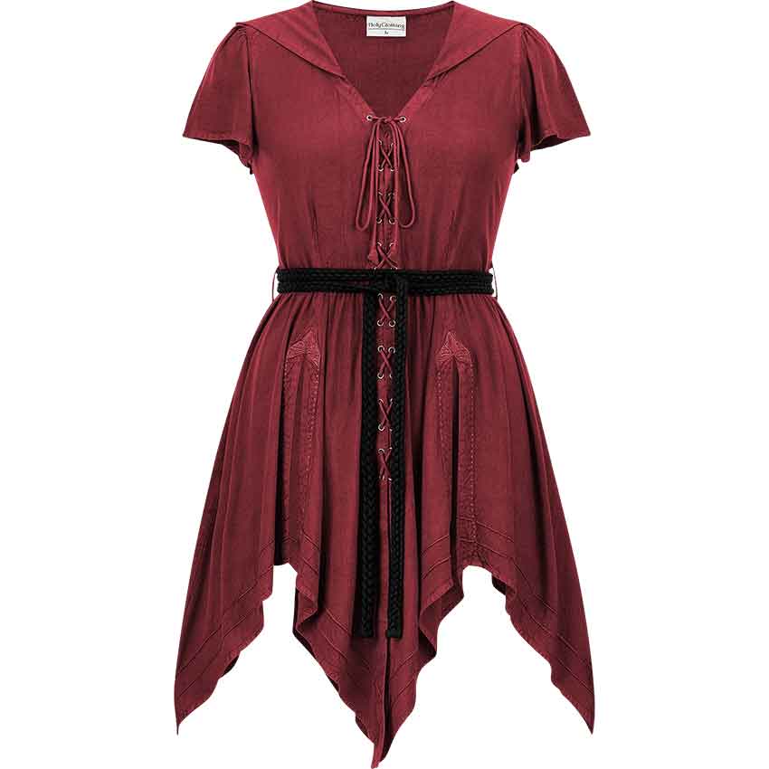 Robyn Short Hooded Medieval Dress with Chemise - Burgundy Wine
