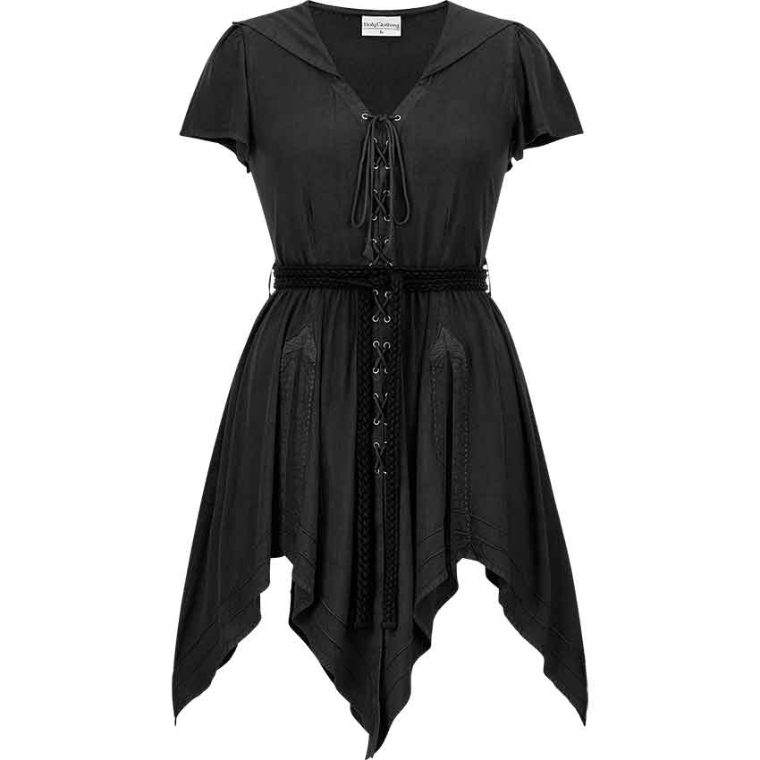 Robyn Short Hooded Medieval Dress with Chemise - Black Midnight