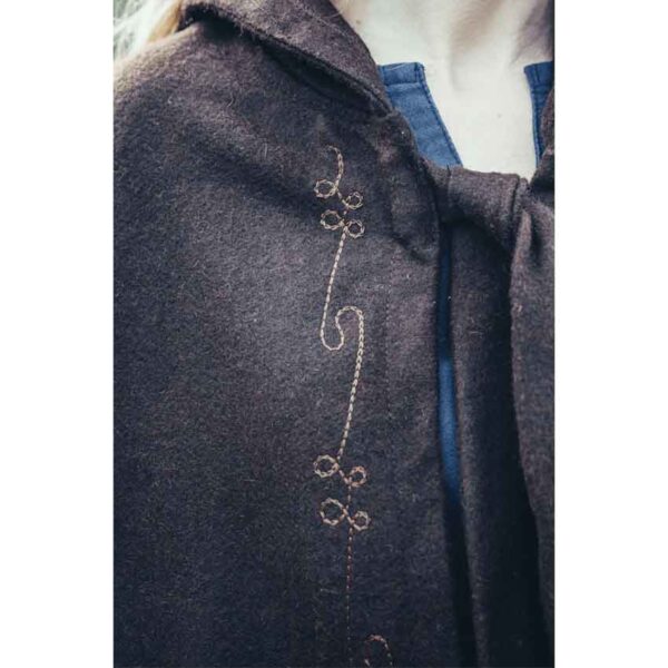Alma Embroidered Wool Cloak - Brown