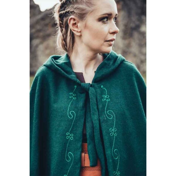 Alma Embroidered Wool Cloak - Green
