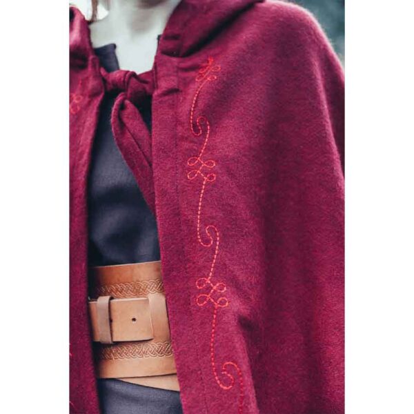 Alma Embroidered Wool Cloak - Red