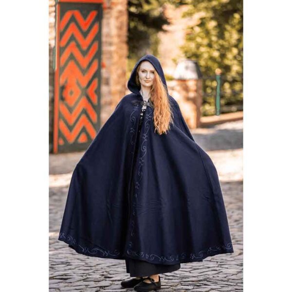 Gesa Embroidered Cloak with Clasp - Blue