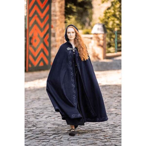 Gesa Embroidered Cloak with Clasp - Blue