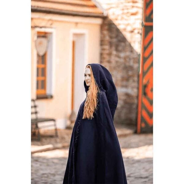 Gesa Embroidered Cloak with Clasp - Blue