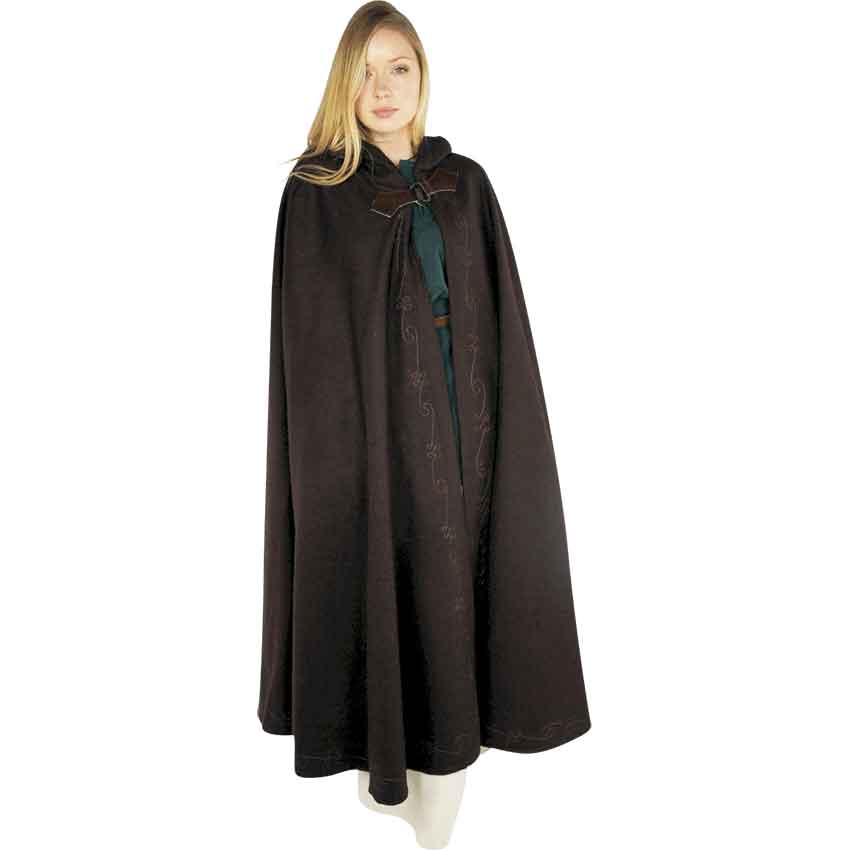 Gesa Embroidered Cloak with Clasp - Brown