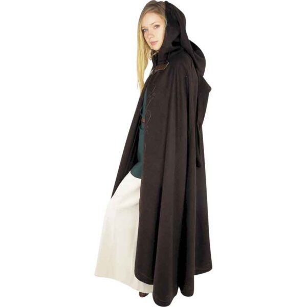 Gesa Embroidered Cloak with Clasp - Brown