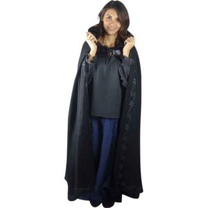 Gesa Embroidered Cloak with Clasp - Black