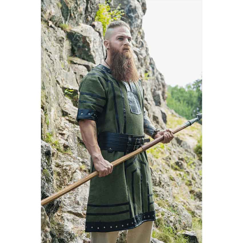 Rollo Leather Trim Viking Tunic - Green