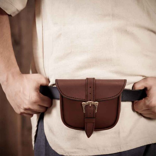 Knotwork Buckle Celtic Leather Belt Bag - Brown