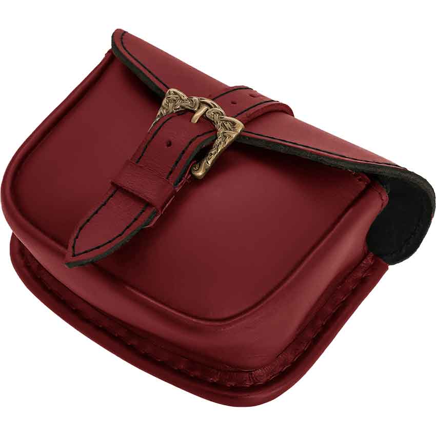Knotwork Buckle Celtic Leather Belt Bag - Maroon