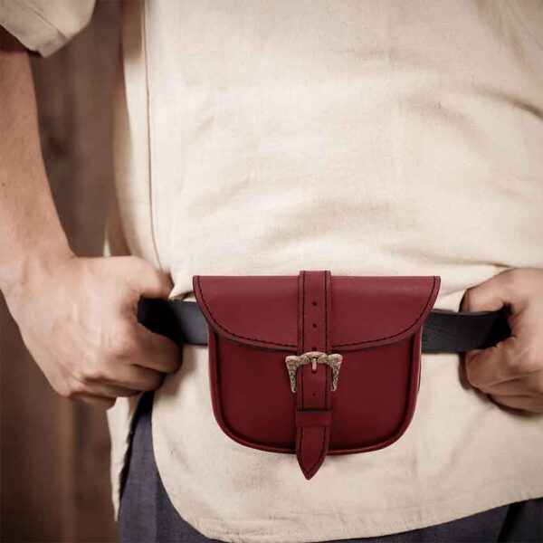Knotwork Buckle Celtic Leather Belt Bag - Maroon