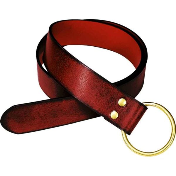 Fantasy Leather Brass Ring Belt - Maroon