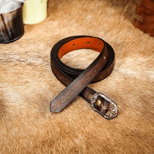 Embossed Fantasy Leather Belt - Brown