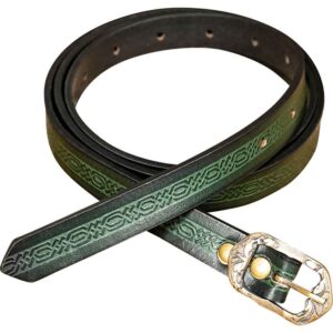 Medieval Leather Belt with Embossed Knotwork - Green