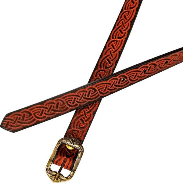 Celtic Knotwork Leather Belt - Brown