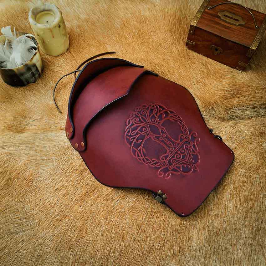 Tree of Life Leather Pauldrons - Maroon