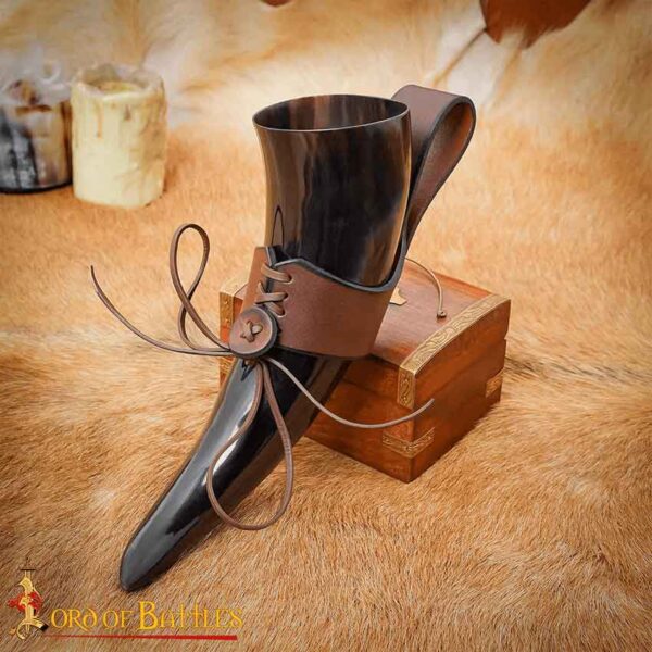 Leather Drinking Horn Holder - Brown