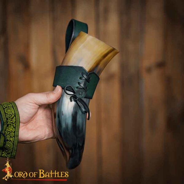 Leather Drinking Horn Holder - Green